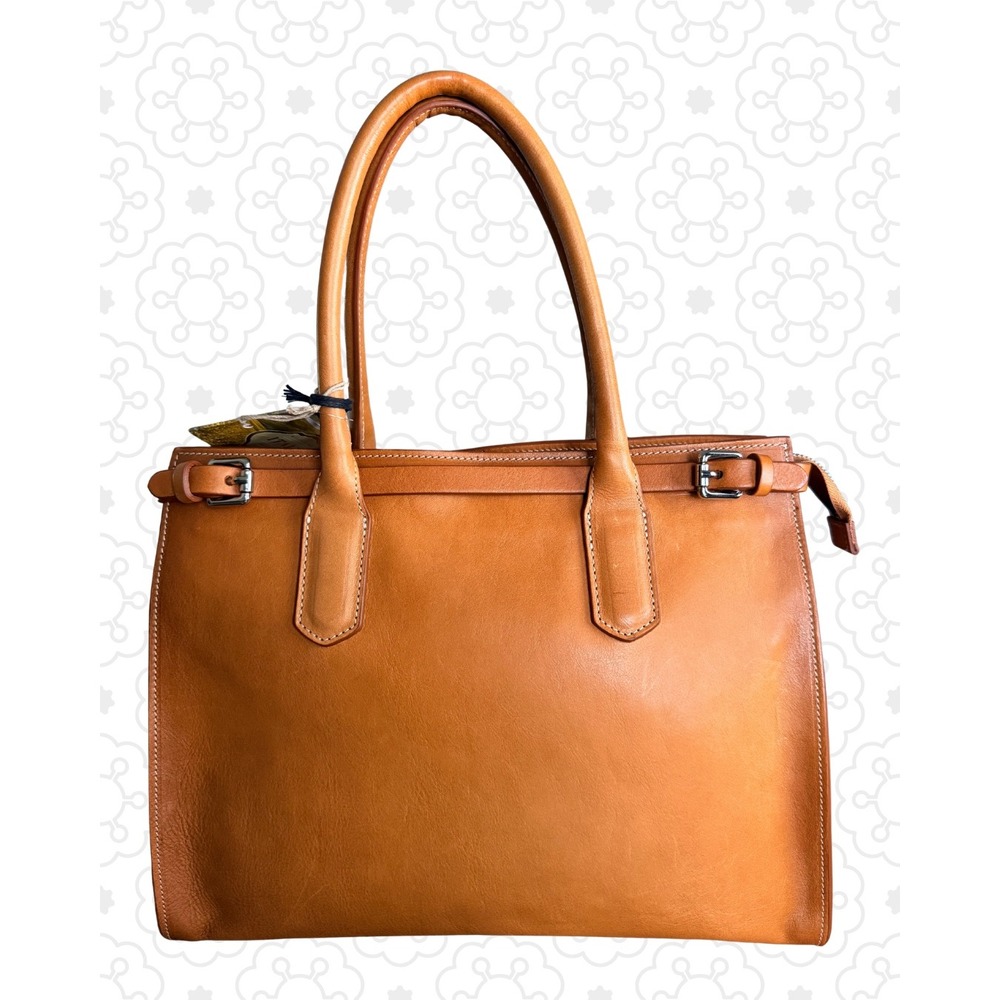Cavalcanti Italian Cognac Leather Tote Bag Burnished Tan Handcrafted Satchel NWT